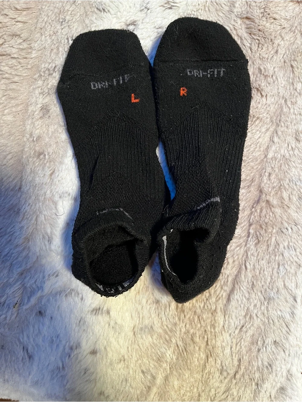 Nike Black Low-Cut Dri-FIT Left/Right Athletic Socks with Orange L/R Mark